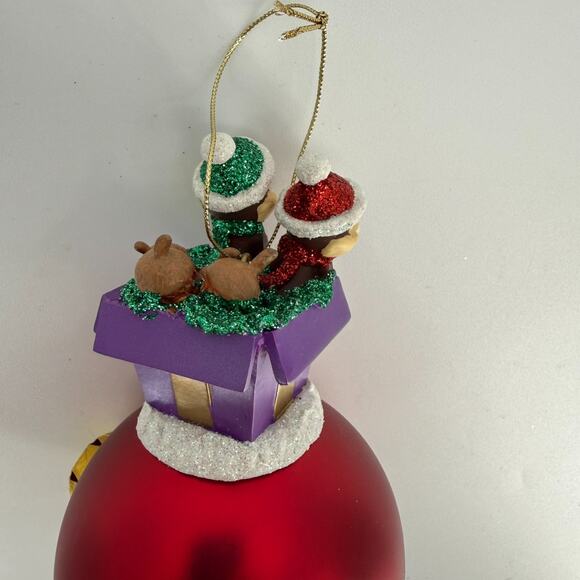 Disney Chip & Dale in Gift Box Red Ball Ornament – Christmas Holiday Decoration - Picture 11 of 12